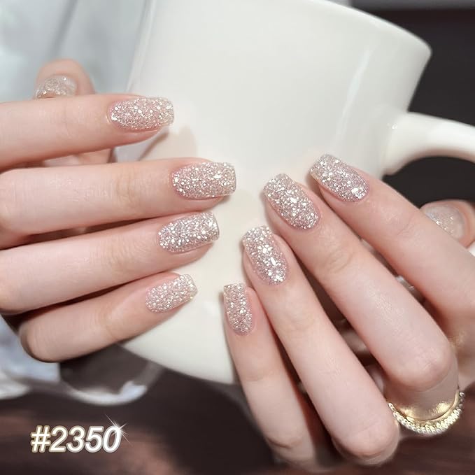 GAOY Glitter Gel Nail Polish Set, 6 Colors Silver Gold Champagne Sparkly, Soak Off UV Cure Gel for DIY Manicure at Home