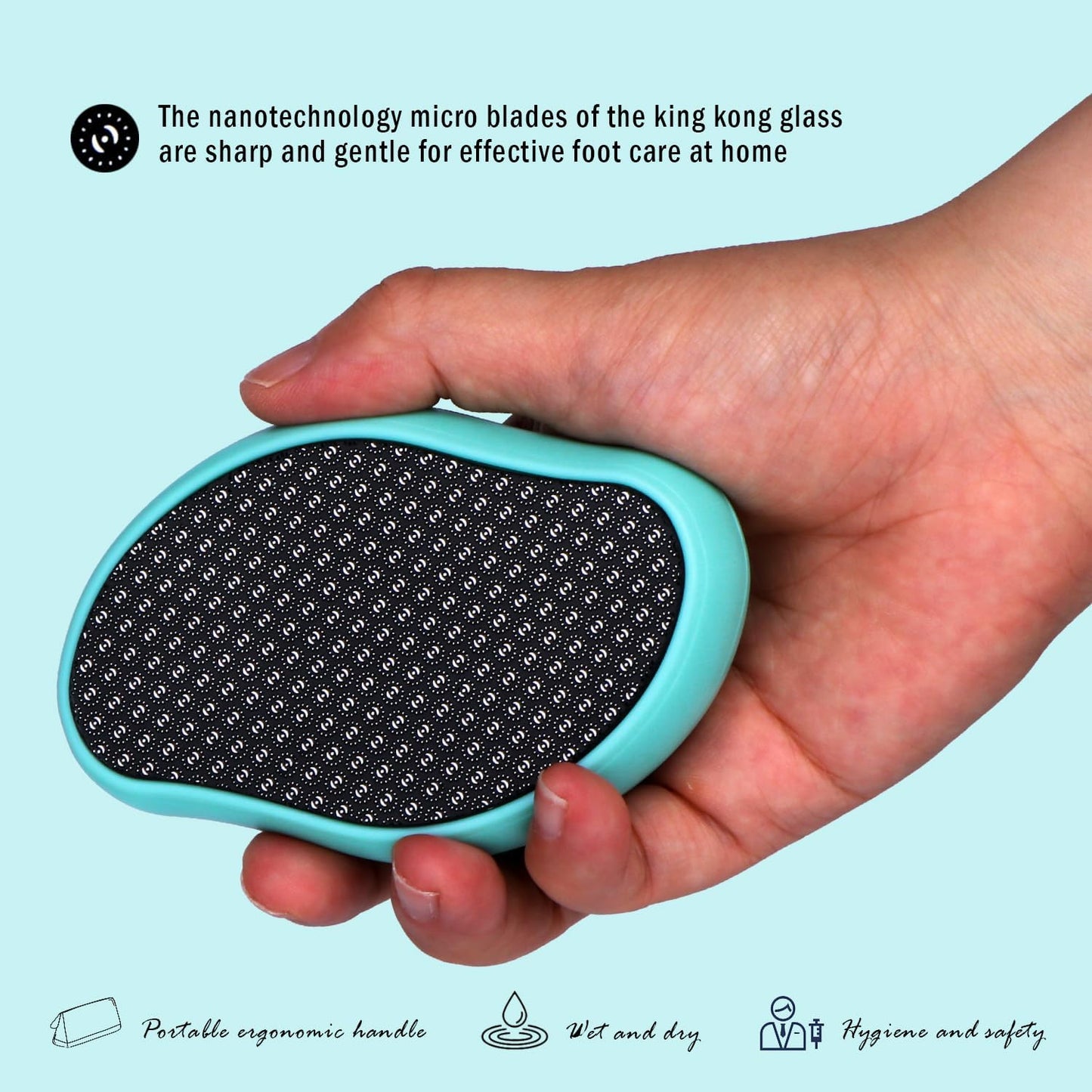 Glass Foot File Callus Dead Remover Heel Scraper and Shower Scrubber - Safely and painlessly removes calluses and Dry Skin from Heels (Blue)