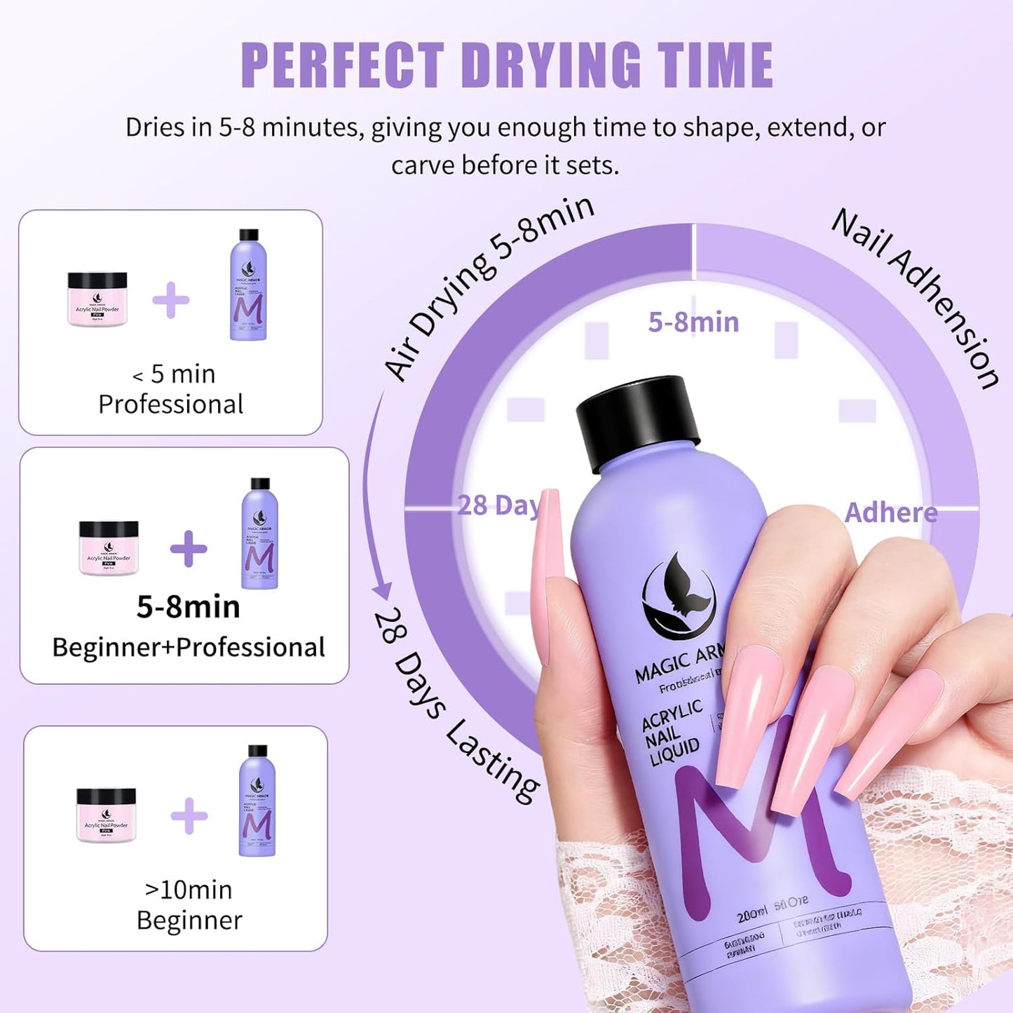8FL.OZ Acrylic Liquid Monomer Acrylic Nail Liquid Non-Yellowing Acrylic Liquid Professional EMA Monomer Liquid for Acrylic Nail Extension and Carving, DIY Home Nail Salon Use