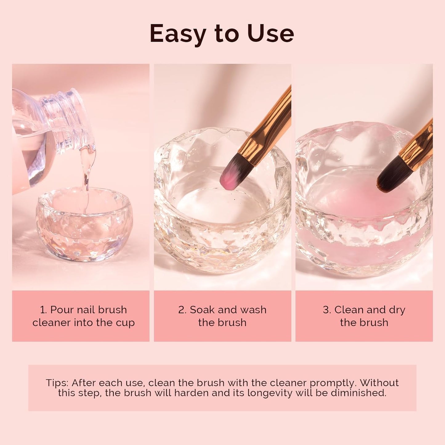 MelodySusie Nail Brush Cleaner, Acrylic Gel Nail Brushes Cleaning & Restoration Wax and Gel Removing Solution for Manicure Salon at Home 30ml/1fl.oz