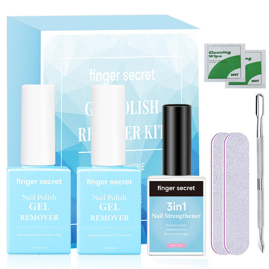 Gel Nail Polish Remover Kit: Nail Care with 2 Pack Nail Polish Remover, 3-In-1 Nail Strengthener and Professional Tools Kit,Enhance Nail Care