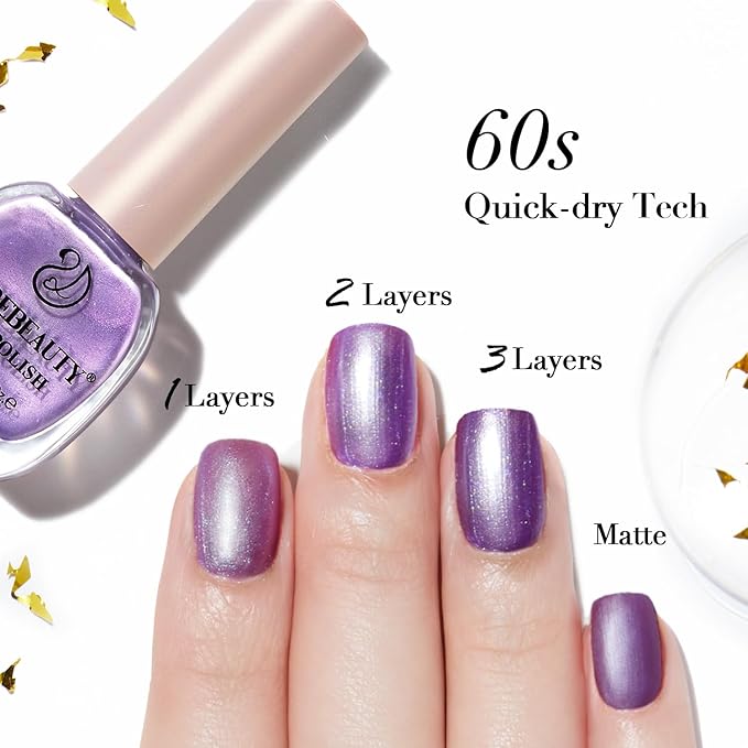 AZUREBEAUTY Nail Polish 2PC Colors Pink Purple holographic Glitter Shimmer ChromeLong Lasting Quick Dry, Natural Lustrous Enamel for DIY Manicure Salon at Home Women Gifts 0.34oz
