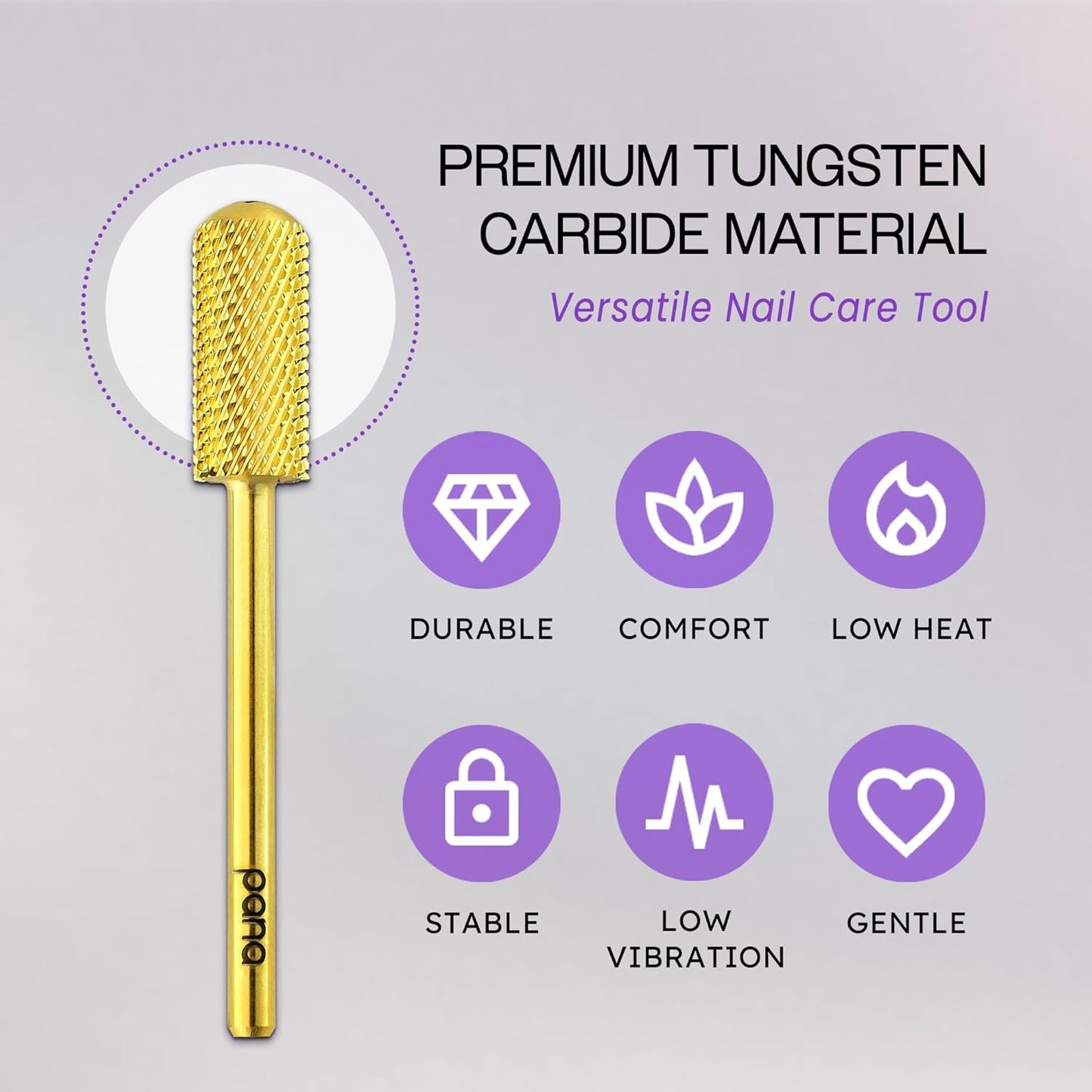 PANA 3/32" Small Smooth Round Top Safety Carbide Nail Drill Bit for Gel Polish & Acrylic Removal Nail Salon Manicure Pedicure Electric File Tools (Small Barrel - Gold, Medium)