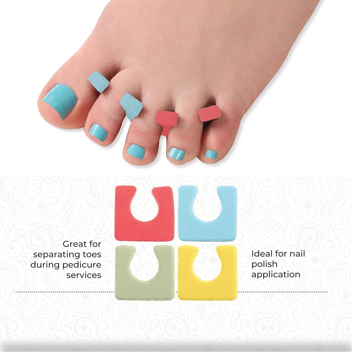 ForPro Sole Toe Separators, Assorted Colors, Individual Pedicure Toe Separators, 1” W x 1” L, 144-Count