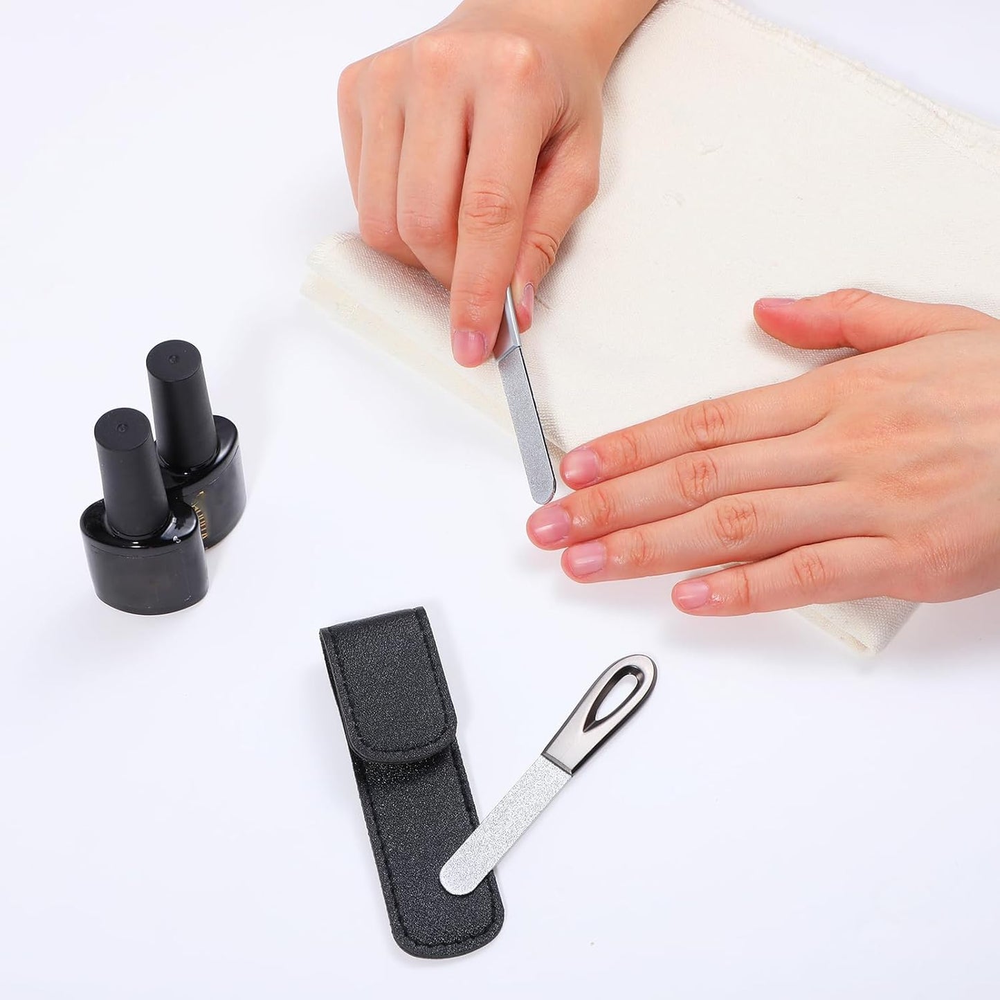 4 Pack Nail File Metal, 3.54IN Stainless Steel Fingernail Files Double Sided Grit Nail Filer with Leather Cases and Non Slip Handle