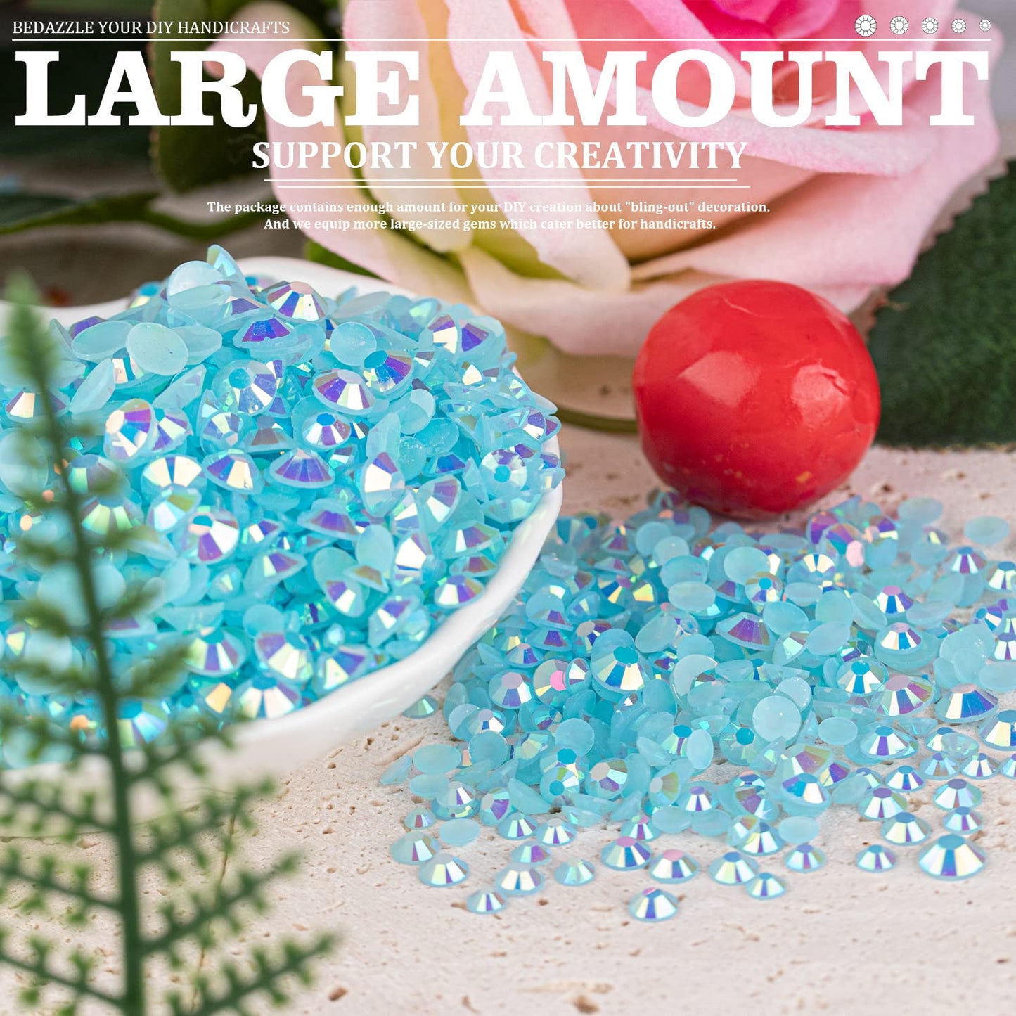 5000PCS Resin Rhinestones with Tweezers for Crafting, 2/3/4/5/6mm Flatback Jelly Rhinestones, 3 Box Lake Blue AB Non Hotfix Crystal Gems for DIY Crafts Mugs Tumblers Clothes Makeup Nail