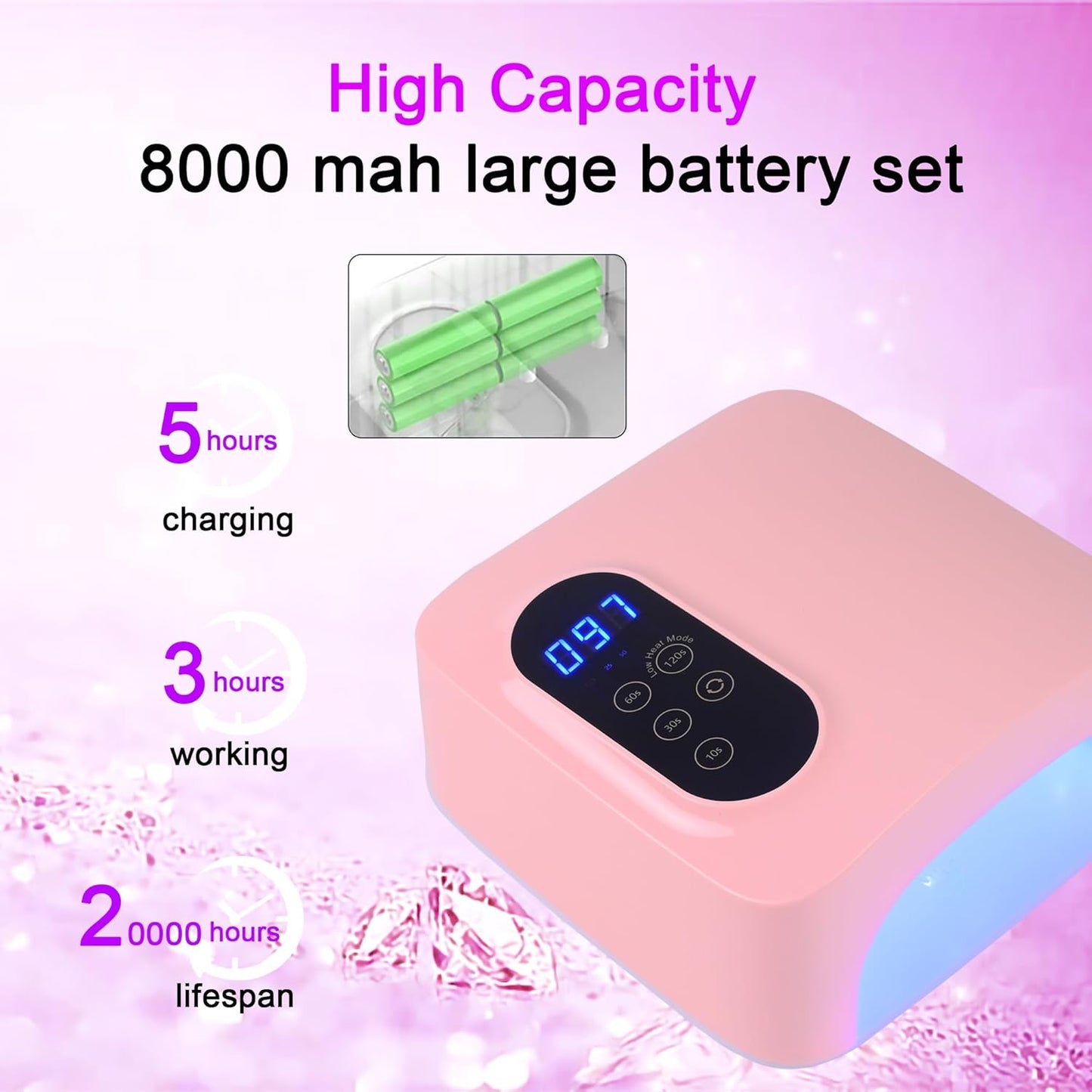 𝐔𝐩𝐠𝐫𝐚𝐝𝐞𝐝 72W Cordless Led Nail Lamp, Rechargeable Nail Dryer, Portable Gel UV Led Nail Light with Metallic Reflector Base, Professional Gel Curing Lamp with 4 Timer Setting for Home and Salon