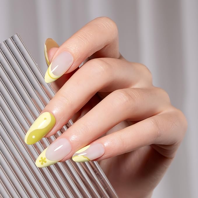 MAYCHAO Creamy Yellow Swirl Gel Liner Nail Art Polish, 8ml Spring Summer Pastel Maize Yellow Gel Color Built-in Thin Brush, UV Light Cure for French Nail Tips DIY Manicure at Home Salon