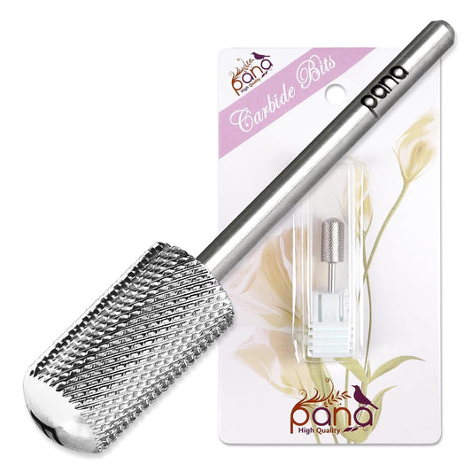 PANA 3/32" Large Smooth Round Top Safety Carbide Nail Drill Bit for Gel Polish & Acrylic Removal Nail Salon Manicure Pedicure Electric File Tools (Large Barrel - Silver, Fine)