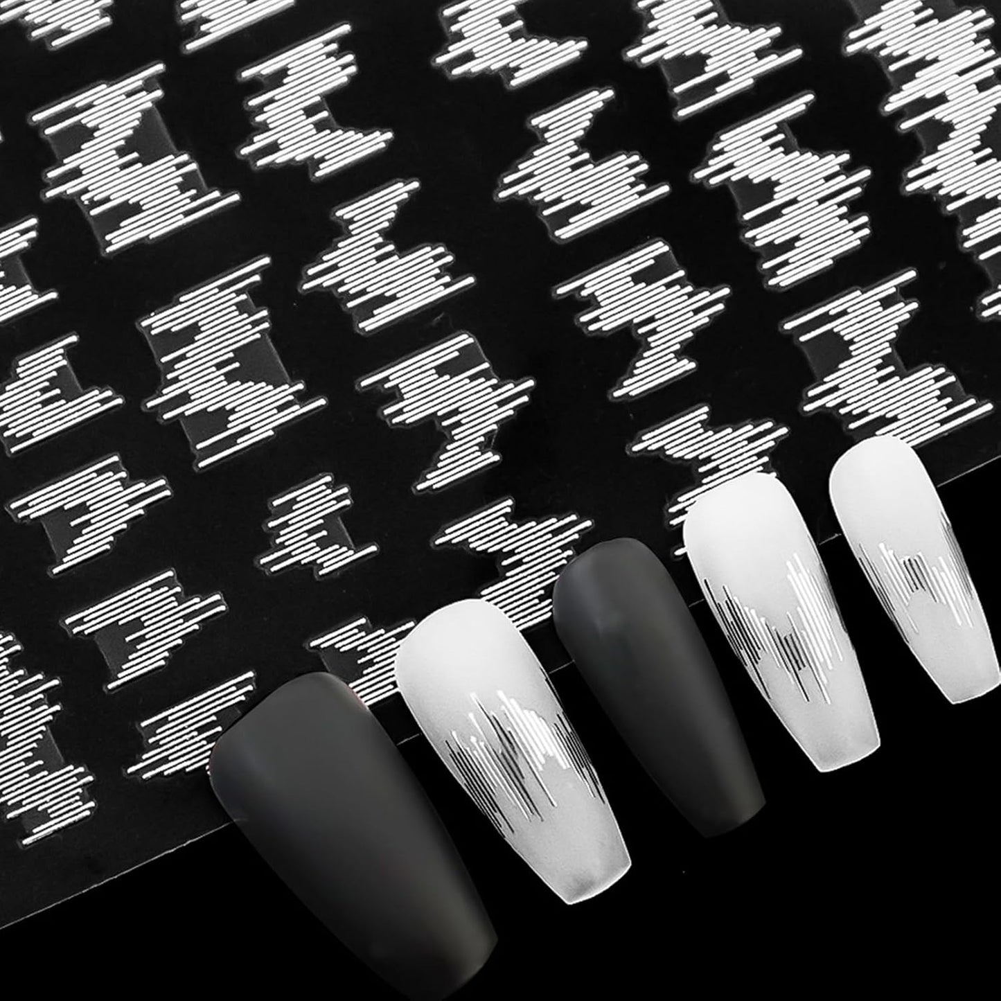 Laser Acoustic Wave Nail Art Stickers, Self-Adhesive 3D High Gloss Reflective Silk Glitter Vertical Strip Nail Decals Decorations (6 Sheets)