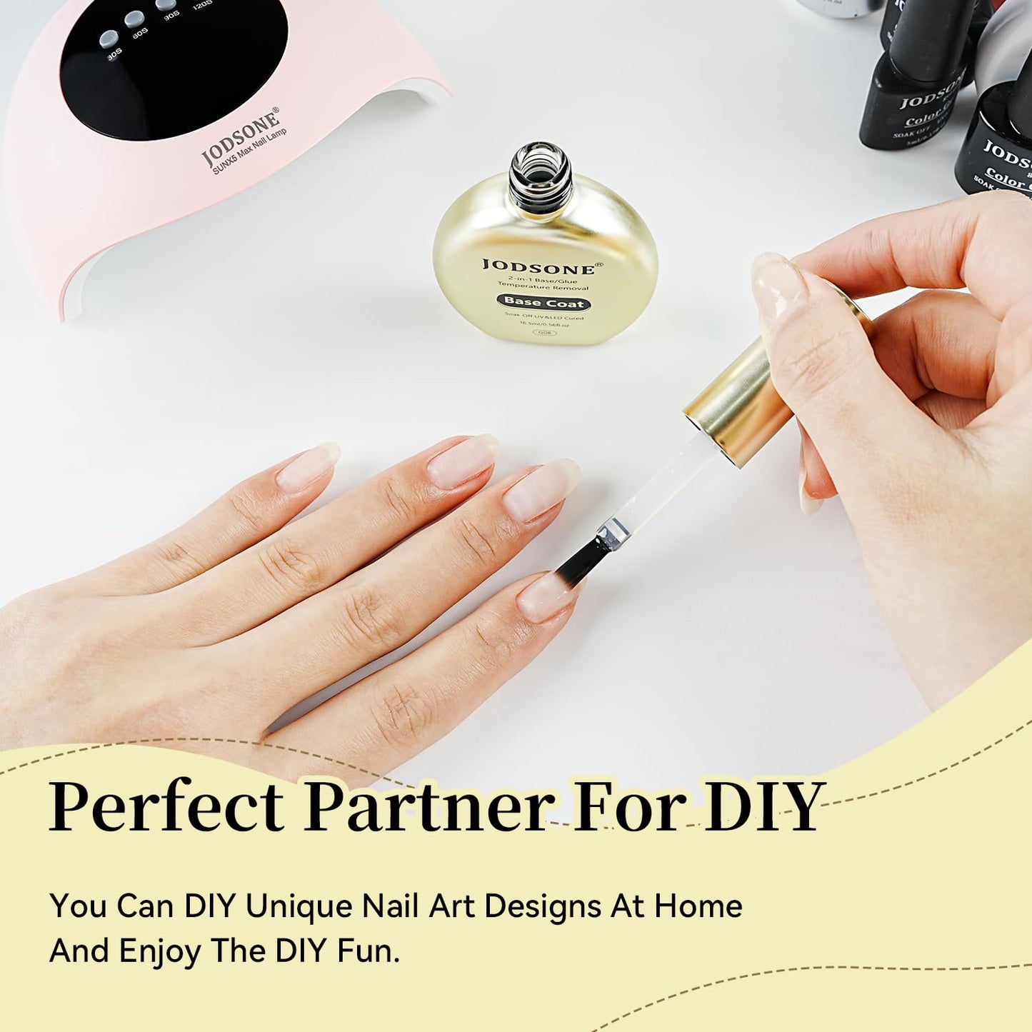 JODSONE 2-in-1 Base Coat – 16.5ml No Wipe, Warmly Removable Foundation for Gel Nail Polish & Tips. U V/LED Cured, Long-Lasting, DIY Use