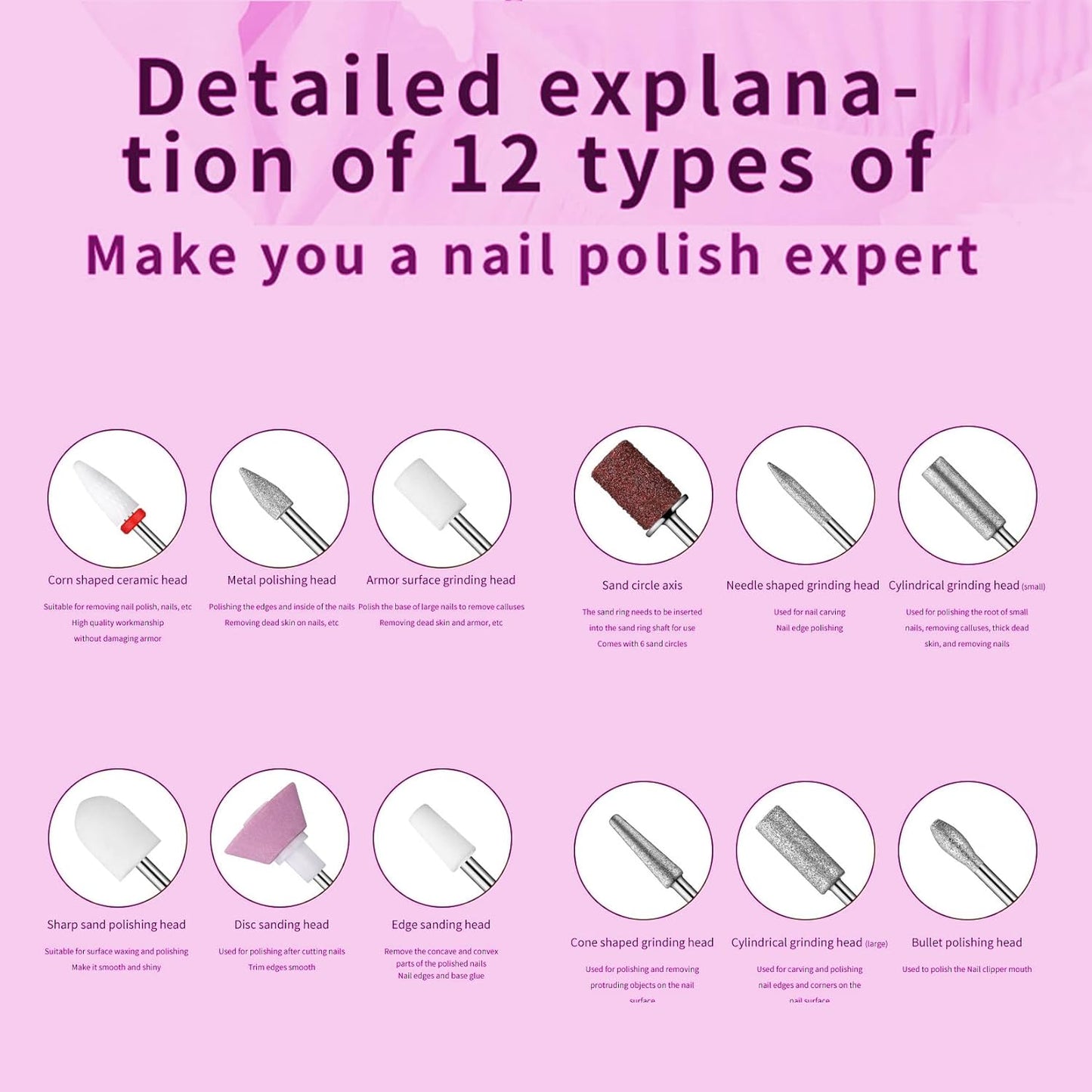 Portable Electric Nail File - Professional Manicure 25,000 RPM with 12PCS Nail Drill Bits, Nail Gel Polish Remover