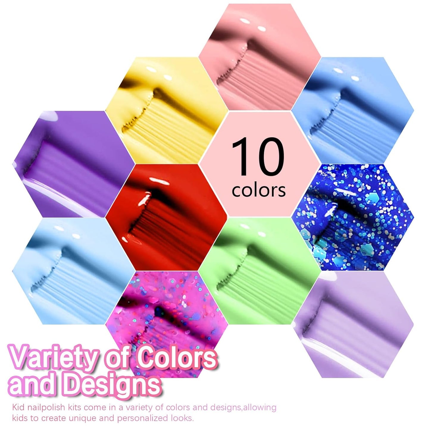 Kids Nail Polish - Water-Based Nail Polish 10 Colors Toddler Nail Polish Kit, Non-Toxic, Quick Dry, Peel Off, DIY Nail Polishs Gifts Kit for Girls Ages 3+