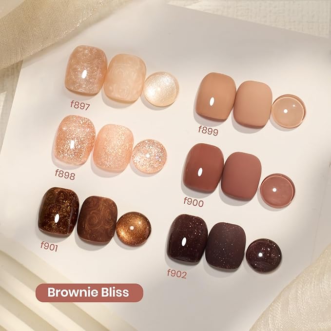 beetles Gel Polish Brownie Bliss - Fall Gel Nail Polish Set Light Dark Brown 6 Colors Nail Kit Pearl Shimmering Soak Off UV LED Lamp Needed Manicure DIY Home Gift for Women Girls