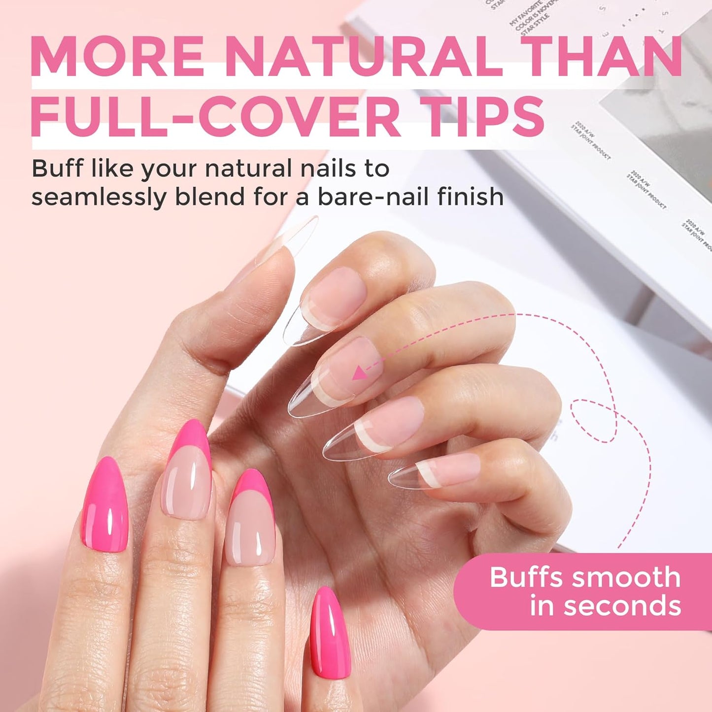 Almond Nail Tips, 504PCS Pre Etched Half Cover Fake Nails Tips, 12 Sizes Medium Almond Shape Clear Soft Natural Acrylic Press On Gel Nail Extensions DIY Salon