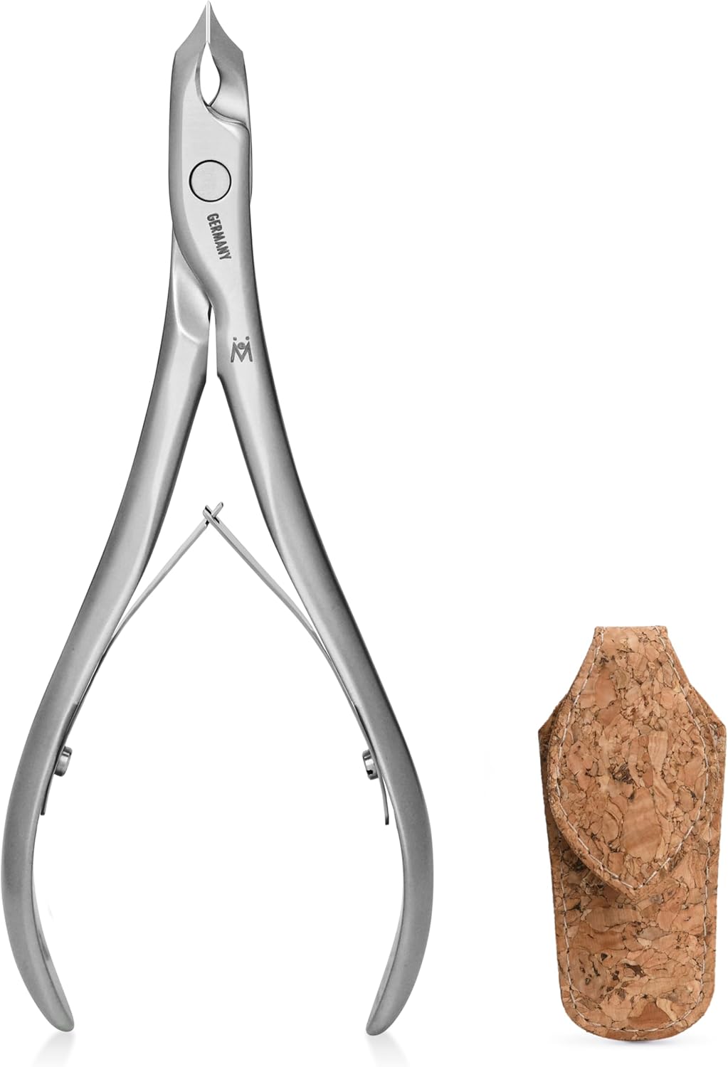 GERMANIKURE Tower Point Cuticle Trimmer - 1/2 Half Jaw Nipper - Ethically Made in Germany - FINOX Stainless Steel Professional Sharp Cuticle Remover in Cork Case – Manicure Tool, r145, 5mm