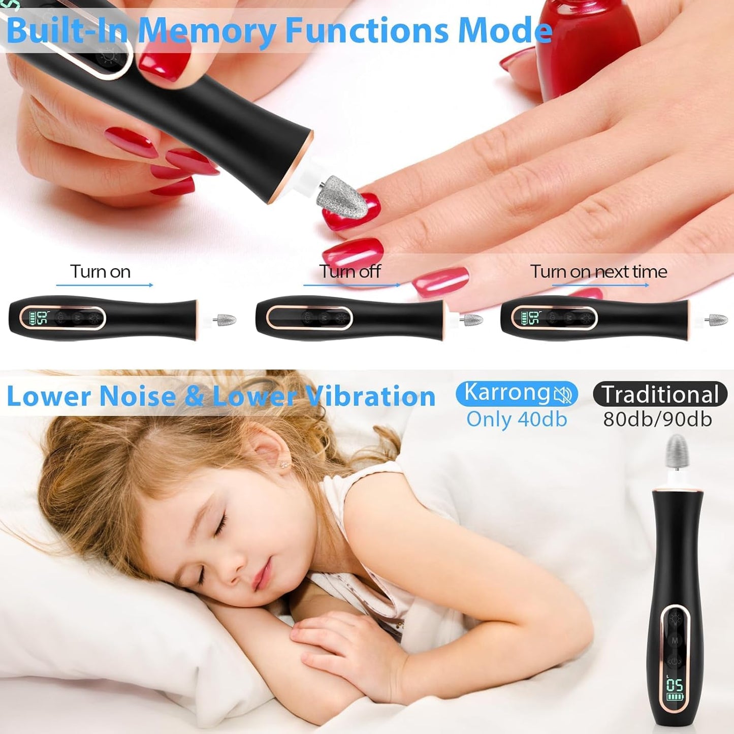 2 Pack Portable Electric Nail Drill Polisher – 10-in-1 Versatile Tool with 100PC Sanding Rings for DIY Care, Black+White