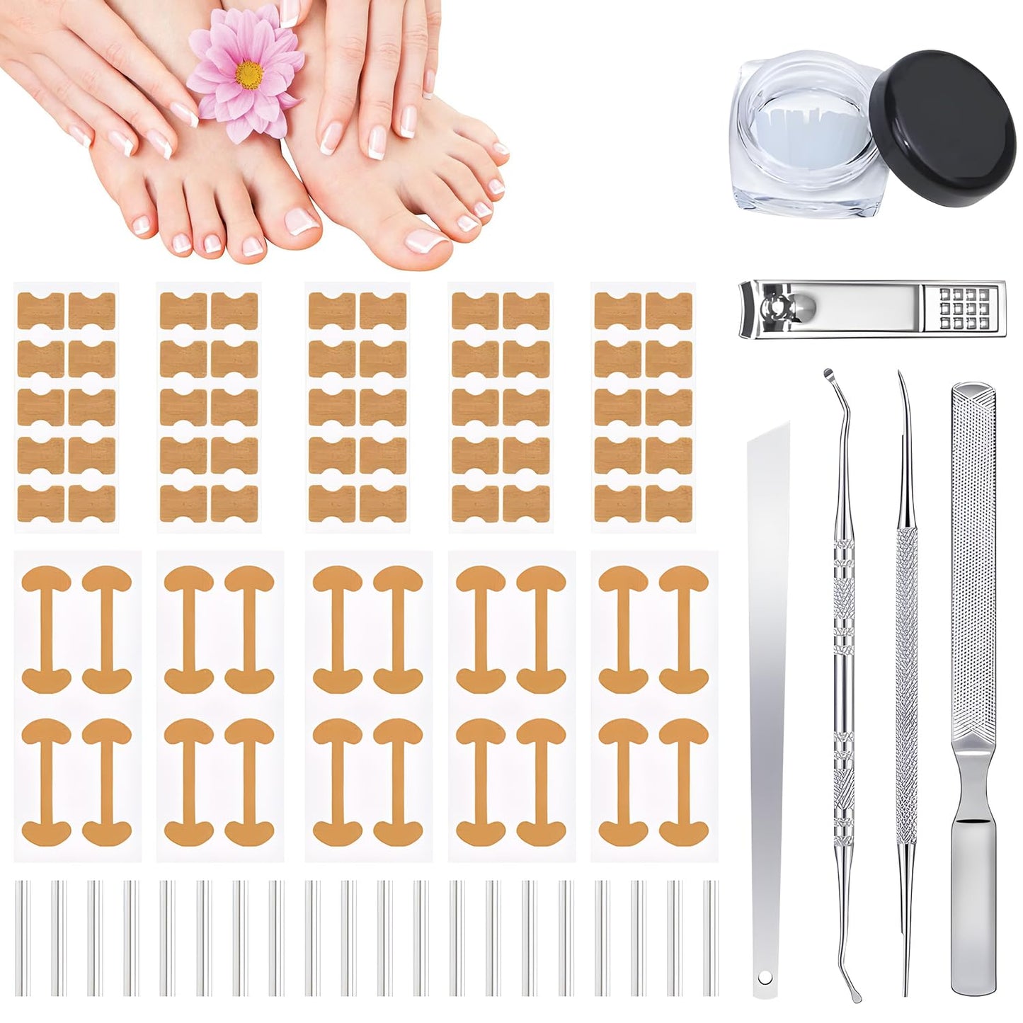 Ingrown Toenail Treatment,50Pcs No Glue Breathable Toenail Corrector Patch with File and Lifter,Professional Ingrown Toenail Corrector,Ingrown Toenail Tools for Quick Relief