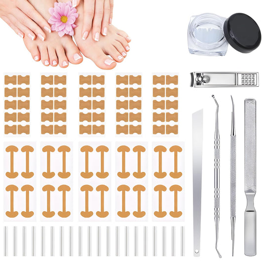 Ingrown Toenail Treatment,50Pcs No Glue Breathable Toenail Corrector Patch with File and Lifter,Professional Ingrown Toenail Corrector,Ingrown Toenail Tools for Quick Relief