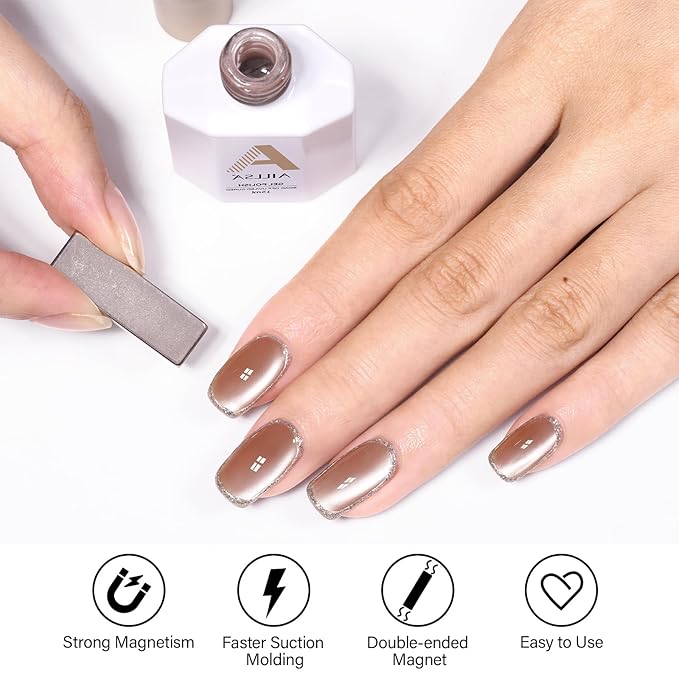 AILLSA Glass Cat Eye Gel Nail Polish, 15ml Nude Glitter Jelly Sheer Gel Polish, Translucent Magnetic Shimmer Sparkle Nail Art U V Salon 0.5 OZ GF34