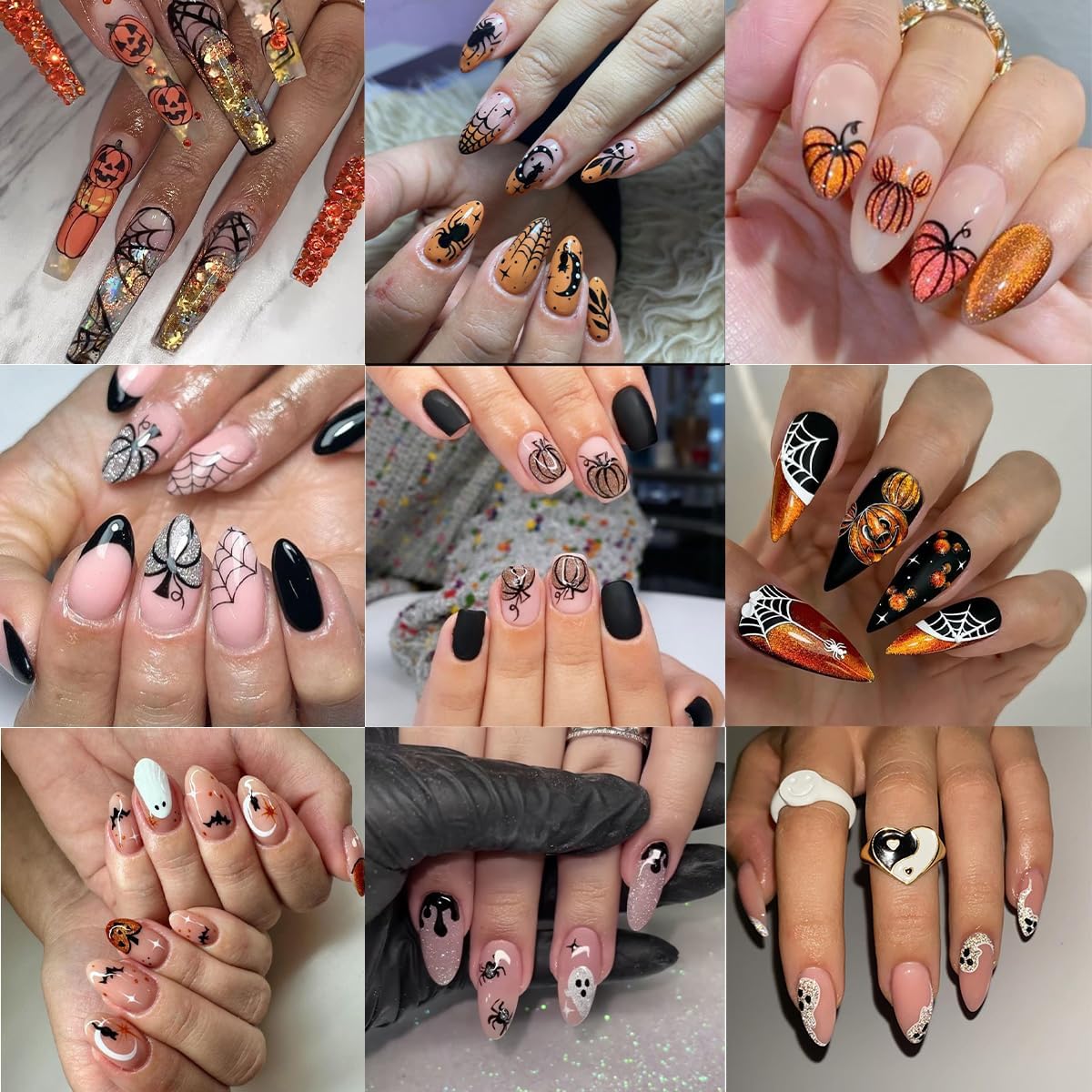 5 Sheets Halloween Nail Art Stickers 3D Self-Adhesive Gold Silver Halloween Nail Decals Glitter Pumpkin Spider Web Bat Ghost Nails Stickers Holiday Nails Art Supplies for Women DIY Manicure Art Kit