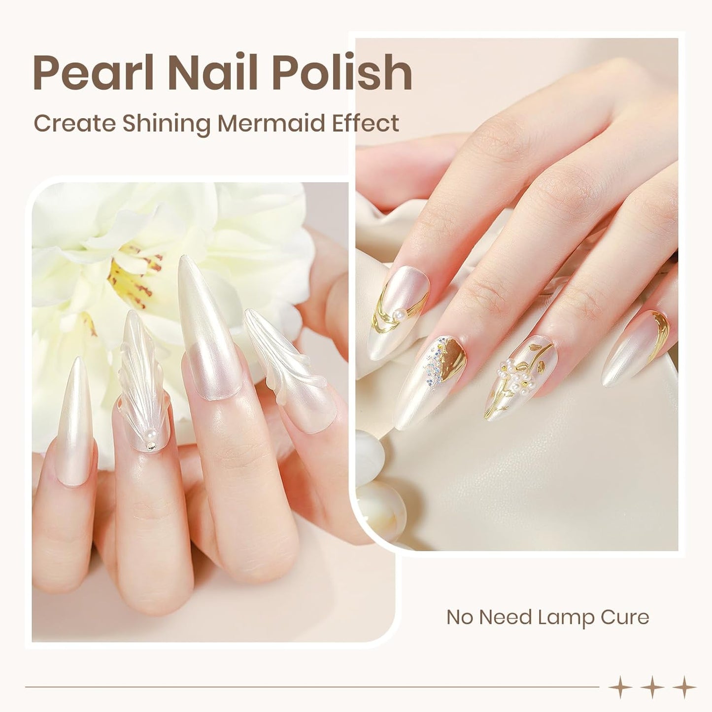 Pearl Nail Polish Quick Dry, Air Dry Fast Shimmer Mermaid Champagne Nail Lacquer DIY Manicure for Women Girls