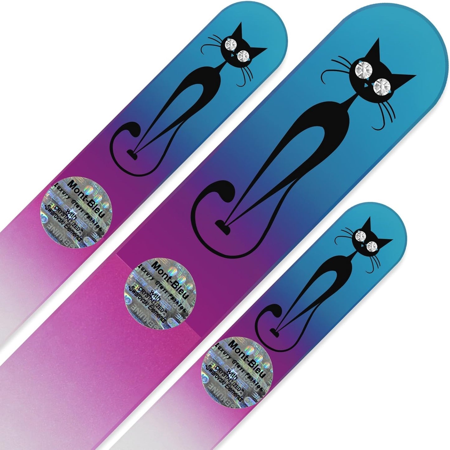 Mont Bleu Set of 3 Cats Crystal Nail Files Hand Decorated with Crystals - Handmade - Czech Tempered Glass