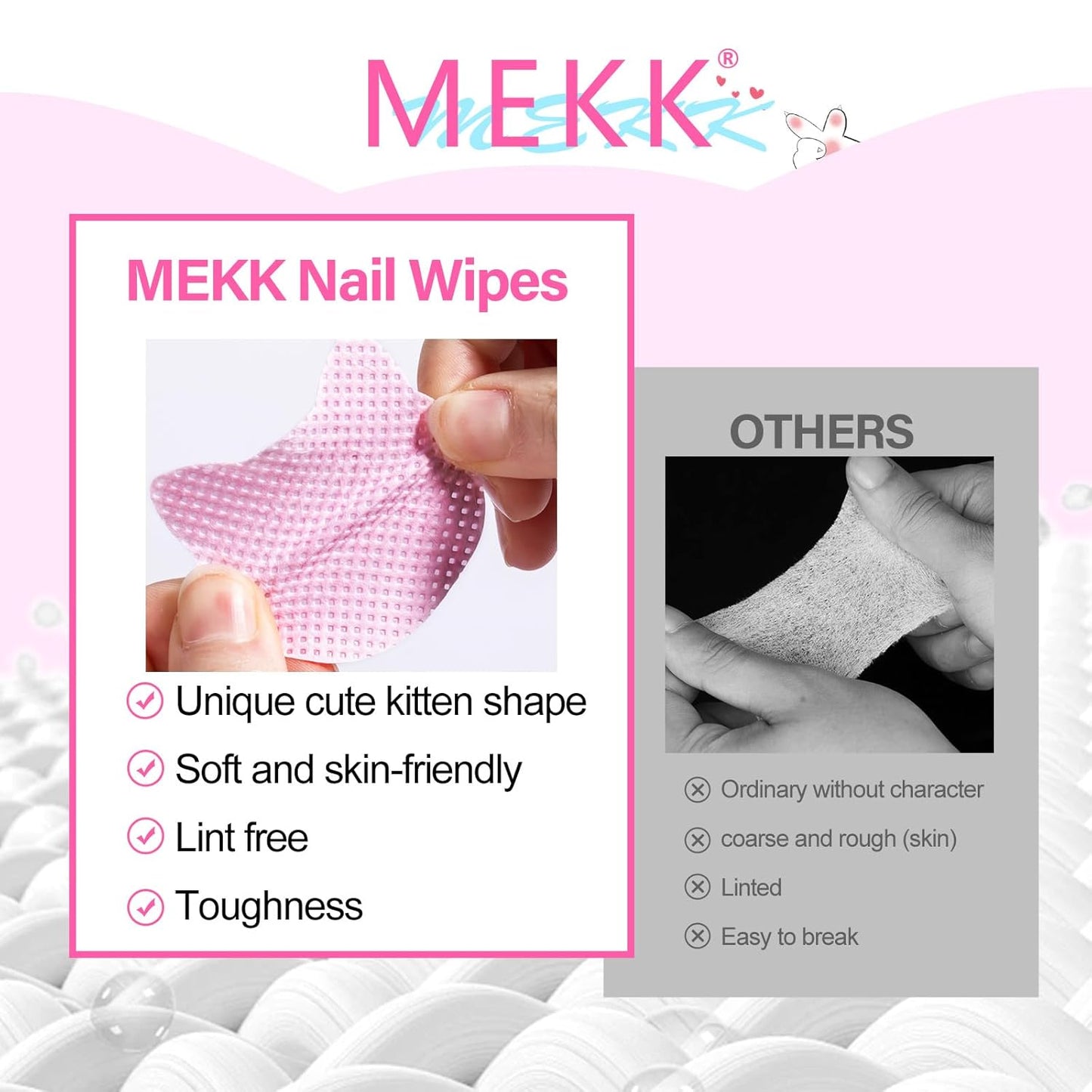 MEKK Lint Free Nail Wipes with Acetone Dispenser Set 400PCS Cat-Shaped Lint Free Wipes with 200ml Anti-Corrosion Empty Push Down Pump Dispenser Bottle for Acetone,Alcohol,Nail Polish Remover,ect