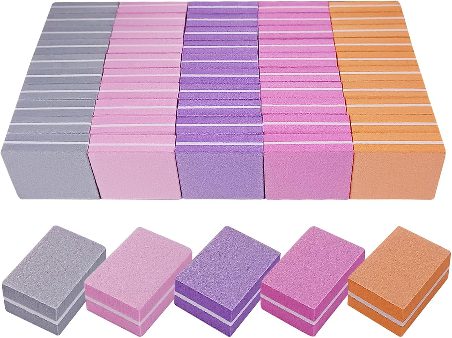 Nail Buffers (50 Pack), Mini Buffer Block Nail File for Acrylic Nails and Natural Nails, 100/180 Grit Nail Buffer Block Bulk Buffing Blocks for Nail Buff Professional Manicure File Blocks Mix Color