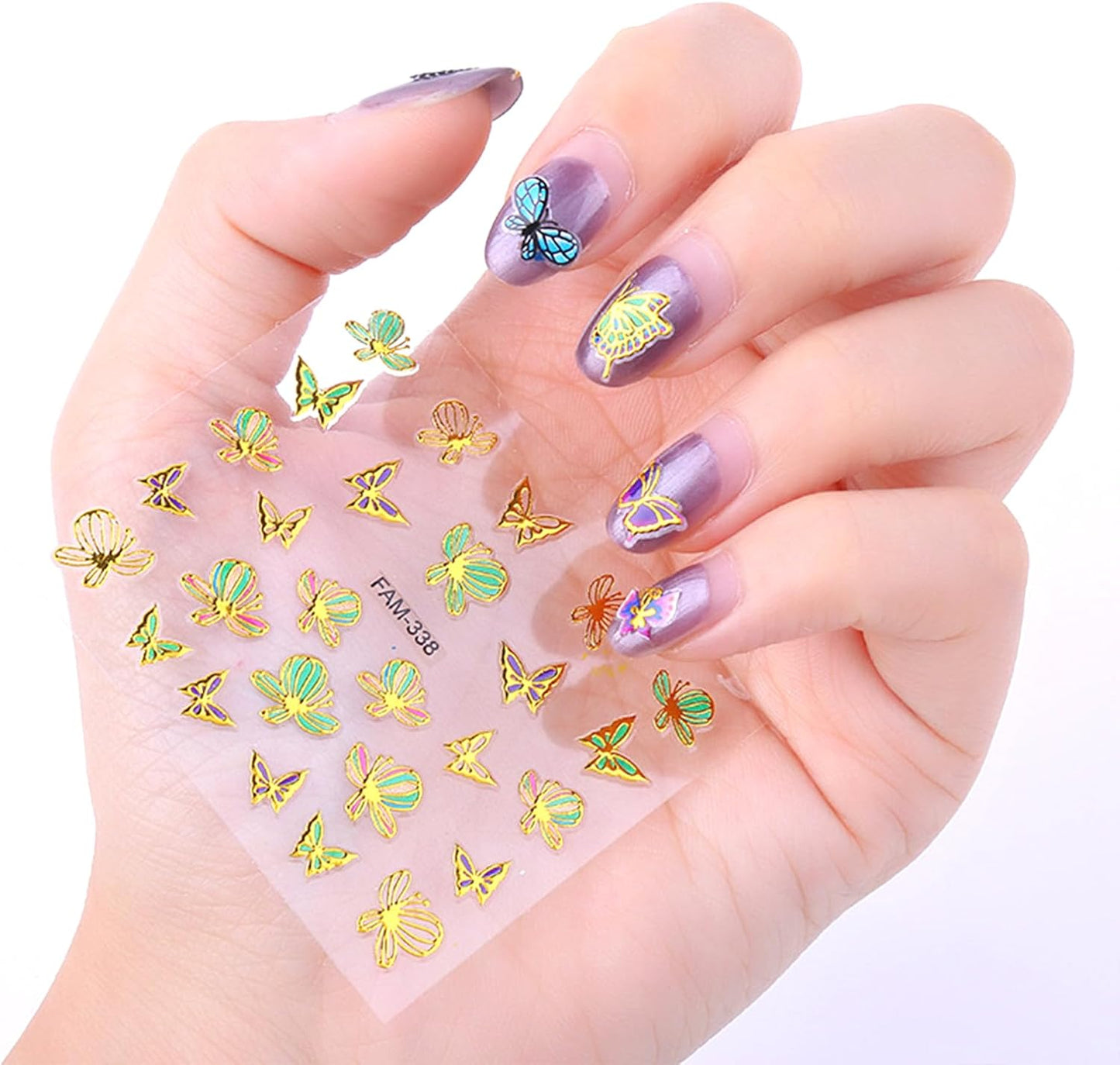 30 Sheets Butterfly Nail Art Stickers 3D Self-Adhesive Colorful Butterfly Nail Decals Cute Nail Accessories for Women Girls DIY Acrylic Nail Art Decorations