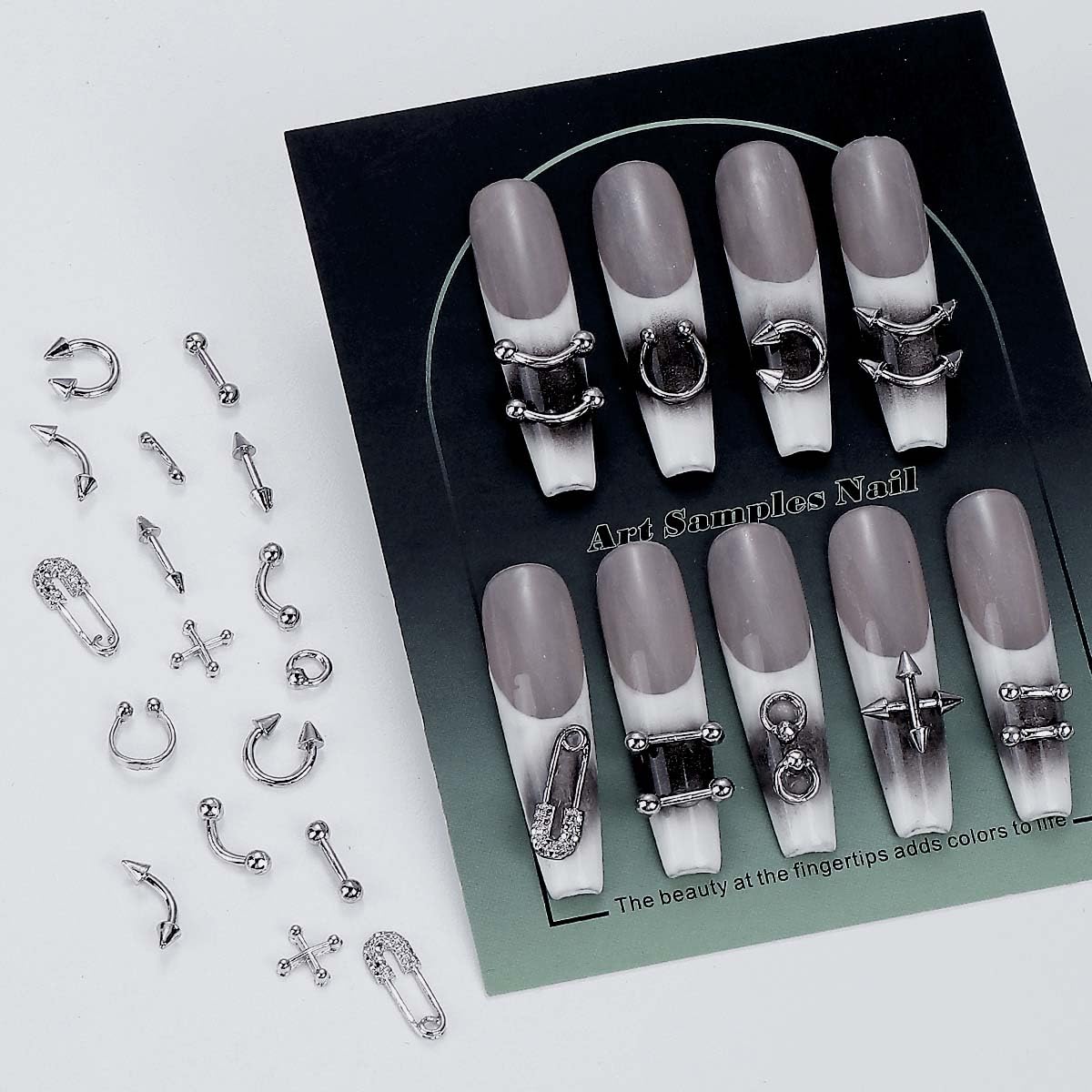 Metal Punk Nail Art Studs: 12 Grids Mixed Sizes Rivet Steel Beads Cross Nails Charms with Tweezers and Pen- Y2K Alloy Ring Gothic Nail Accessories for Women - DIY Craft Decoration Manicure Supplies