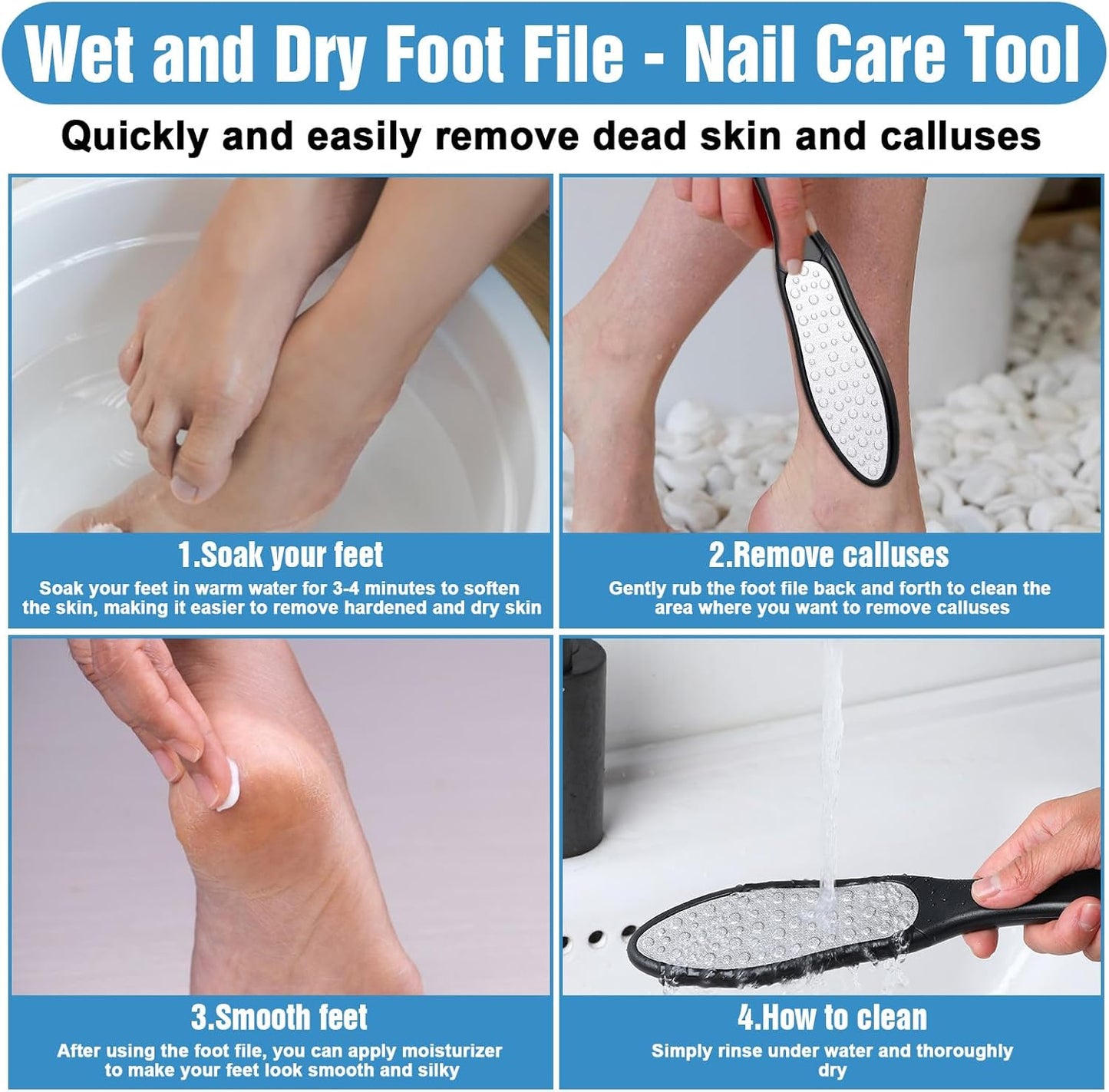 2 Pcs Nano Glass Foot File, Double-Sided Foot Callus Remover,Pedicure Tools for Feet,Wet and Dry Feet Dead Skin Remover, Professional Hard Skin Remover with Non-Slip Ergonomic Handle