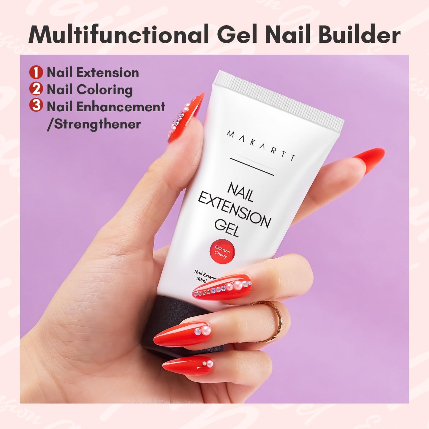 Makartt Poly Nail Gel 50ML Large Capacity, Red, Strong Builder for Extension Strengthener 3D Diy, Resistent Hard Gels for Nails, Multifunctional Manicure Supplies Home Salon-Crimson Cherry
