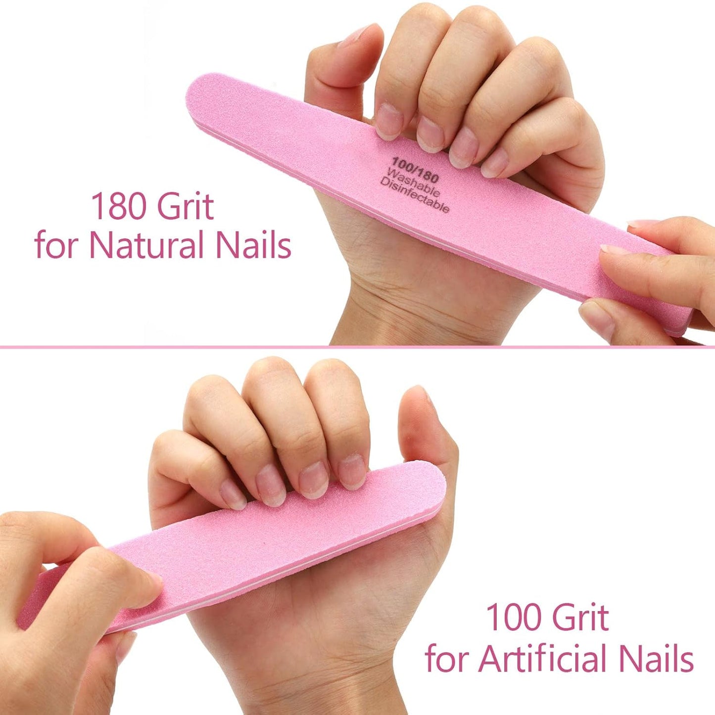 10 Pcs Nail Buffers Blocks Double Sided Nail Files 100/180 Grit for Acrylic/Natural Nails, Pink
