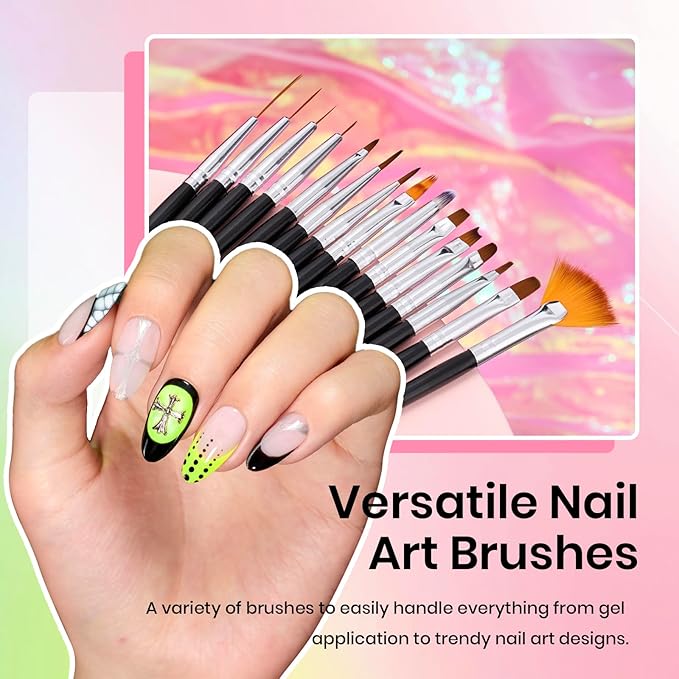 Beetles 31pcs Nail Art Brushes, Dotting Tools, Nail Art Pens, Dust Brush, Striping Liner Fingernail Drawing Pens with Palette Holder All in One for Starter Manicure Design Set