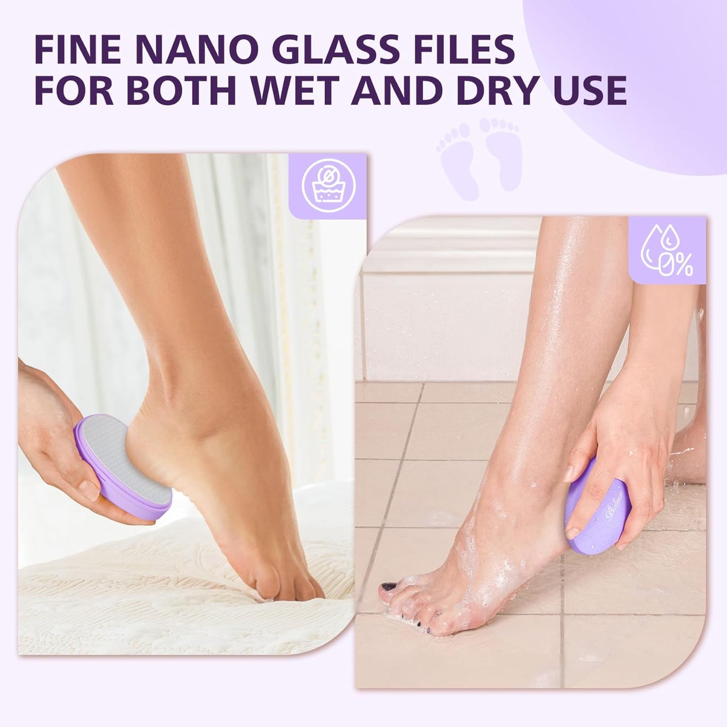 BALUCA Glass Foot File Callus Remover for Feet - Nano Glass Foot Scraper Scrubber Dead Skin Removal for Cracked Heels,Professional Pedicure Tool for Home, Salon, and Travel (Purple)