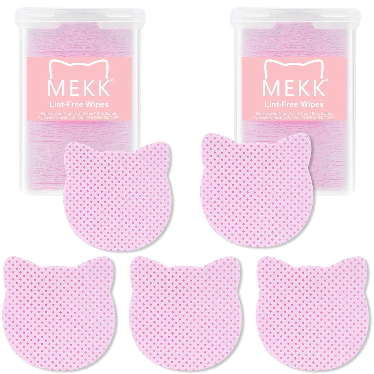 MEKK 400PCS Lint Free Nail Wipes,Cat Shape Non Woven Fabric Nail Cleaning Pads,Absorbent Dry Wipes for Nail Polish Remover & Lash Extensions Glue-Pink