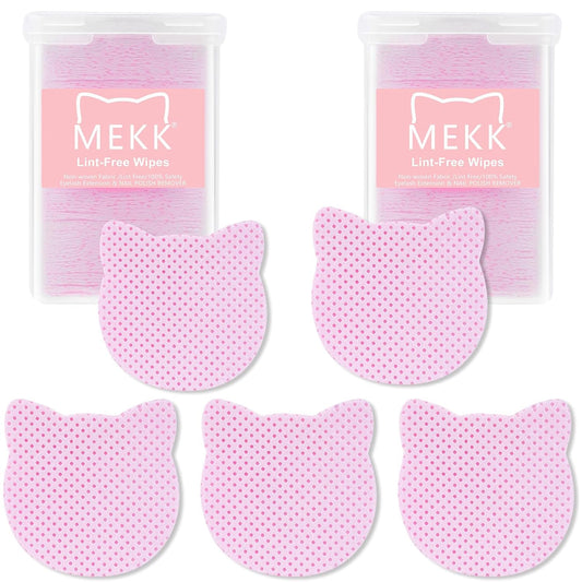 MEKK 400PCS Lint Free Nail Wipes,Cat Shape Non Woven Fabric Nail Cleaning Pads,Absorbent Dry Wipes for Nail Polish Remover & Lash Extensions Glue-Pink