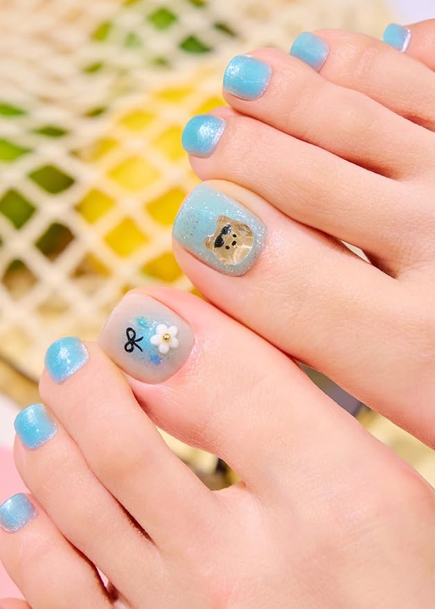 ohora Semi Cured Gel Pedi Strips (P Tanning Bear) - Works with Any Nail Lamps, Salon-Quality, Long Lasting, Easy to Apply & Remove - Includes 2 Prep Pads, Nail File & Wooden Stick