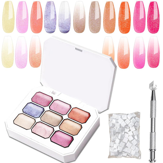 Solid Nail Art Paiting Gel Polish, 9 Colors Multi-Purpose Pink Purple Red Brown White Glitter Gradient Painting Gel French Flower Manicure DIY Nail Art Sponge Pat Paint Nail Polish Set