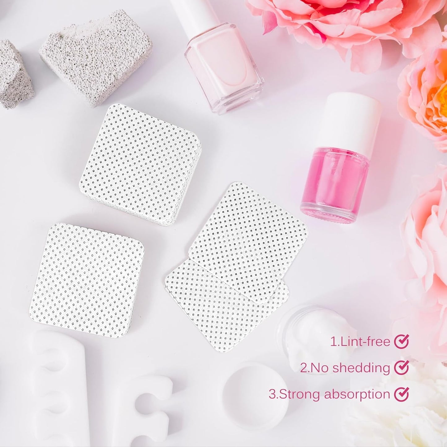 300 Pcs Lint Free Nail Wipes, Non-Woven Nail Polish Remover Pads Nail Polish Wipes for Nail Polish Removal Eyelash Extensions DIY Nail Art Supplies (White)