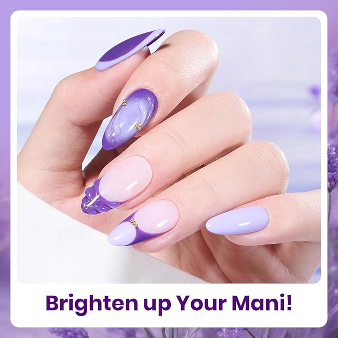 beetles Purple Gel Polish - Violet Letter 6 Colors Polish Set, Light and Dark Purple Colors, Soak Off LED Nail Gel Manicure Kit for DIY at Home Salon