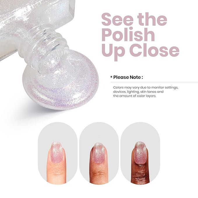 beetles Nail Polish Glitter Nail Lacquer Shimmer-Like Top Coat Fast Drying & Long Lasting Brilliant Milky Way, No UV Lamp Needed for DIY Nail Art Salon at Home Gifts for Women