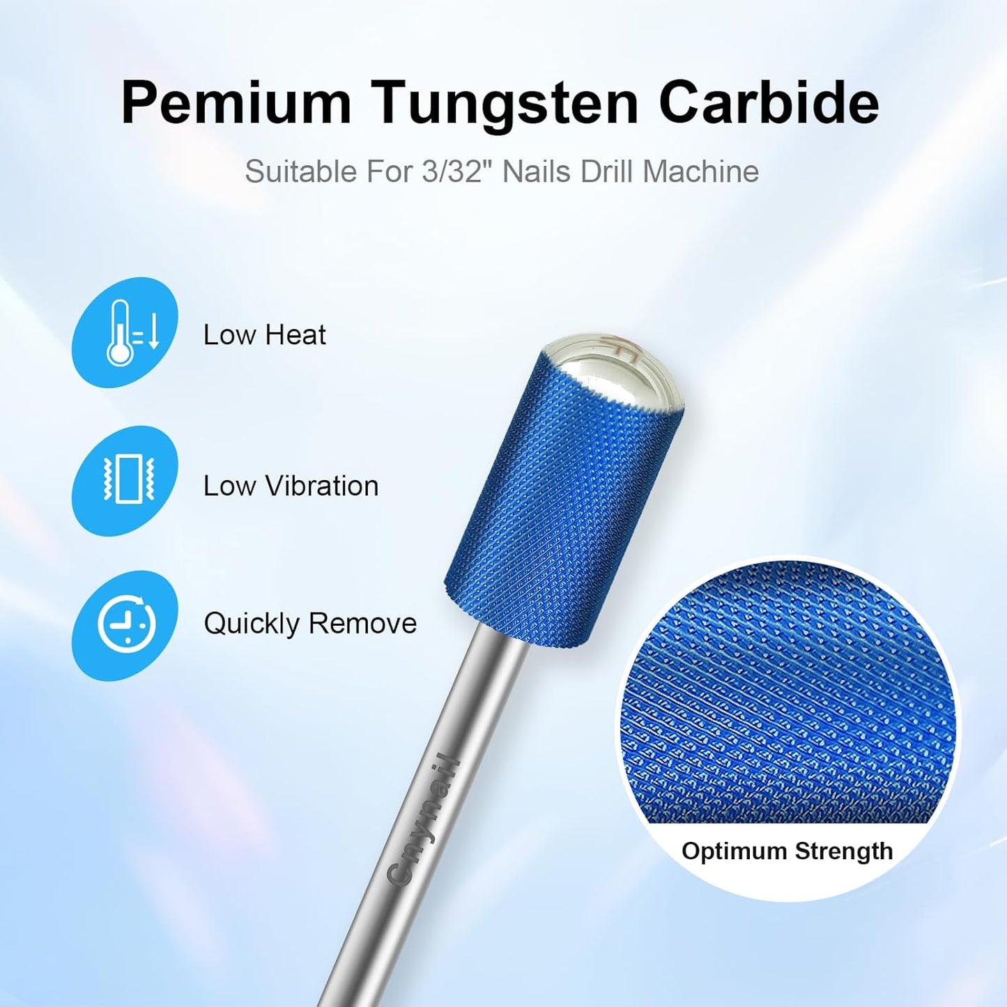 3/32" Large Barrel Smooth Round Top Tungsten Carbide Nail Drill Bit Safety Bit for Gel & Acrylic Removal, 2-Way Rotating Efile Tip, Salon Electric File Accessory (XF Grit, Blue)