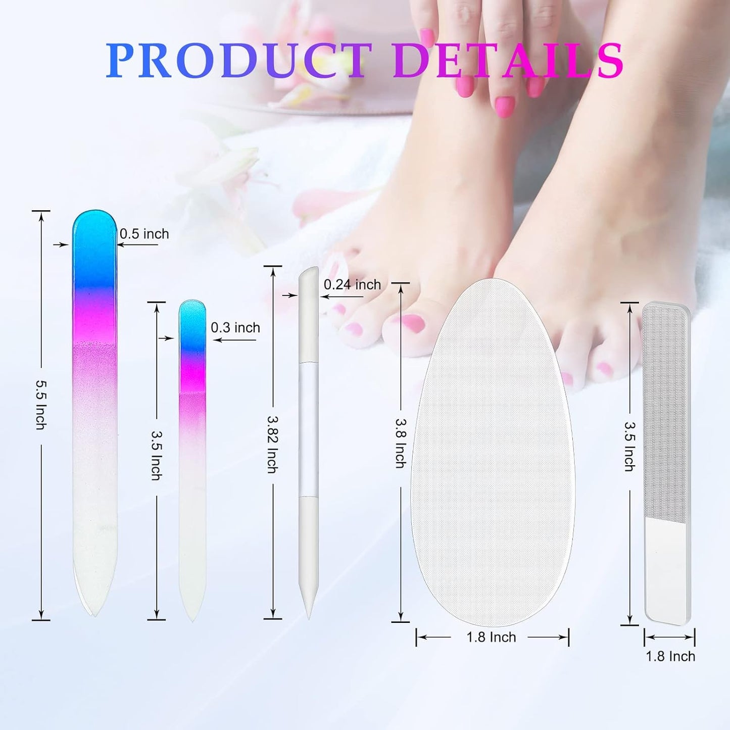 Zhehao 6 Pcs Glass Nail File and Nail Shiner Set Manicure Pedicure Glass File Buffer Cuticle Trimmer Nano Finger Nano Foot Scrubber Callus Remover Foot Care Pedicure Fingernails Toenail (Rose Red)