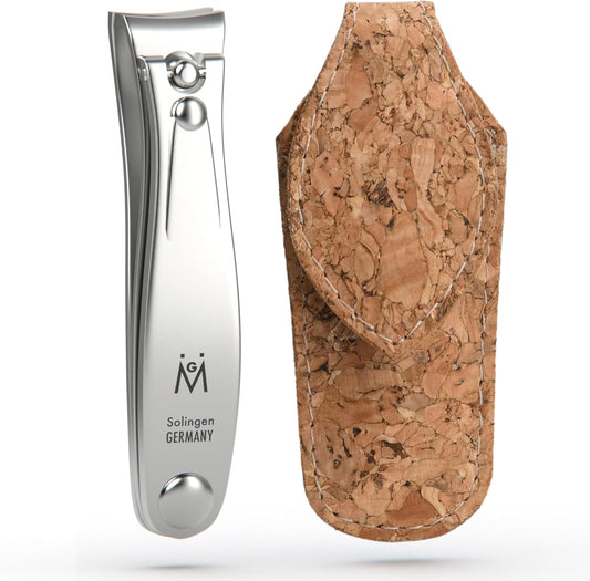 GERMANIKURE Professional Nail Clipper - FINOX Surgical Stainless Steel Manicure and Pedicure Tools in Cork Case- Ethically Made in Solingen Germany - Travel Size Nail Care