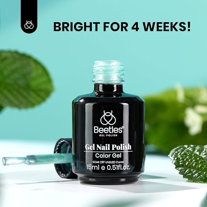 Beetles Mint Green Gel Polish, 15ML Mint Green Glitter Nail Polish Pearlescent Shimmer Mermaid Gel Nails Soak Off U V LED Nail Lamp Need Manicure Salon DIY Nail Art Design