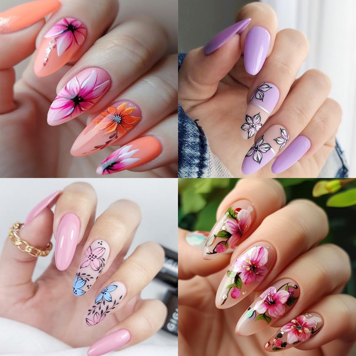 6Sheets Flower Nail Stickers Retro Style Floral Nail Art Stickers Spring Summer Nails Decals Cherry Blossom Kapok Daisy Nails Design Supplies Colorful Flower Sticker for Women Acrylic Manicure Decor