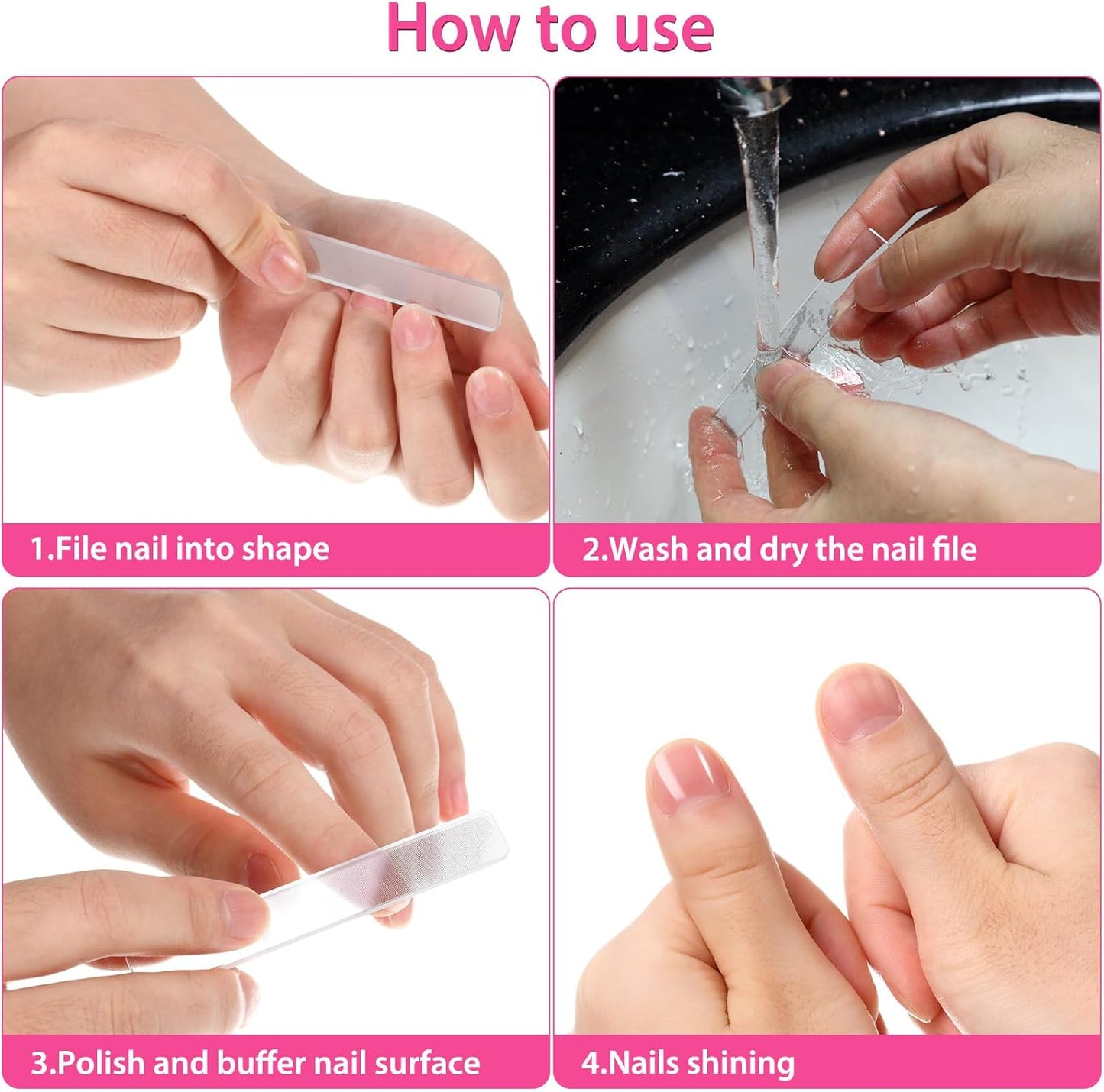 Mudder 4 Pack Glass Nail File Shiner Files Kit Crystal Nail Buffer Polisher with Case Manicure Tools for Natural Nails Women Shaping Buffing and Polishing