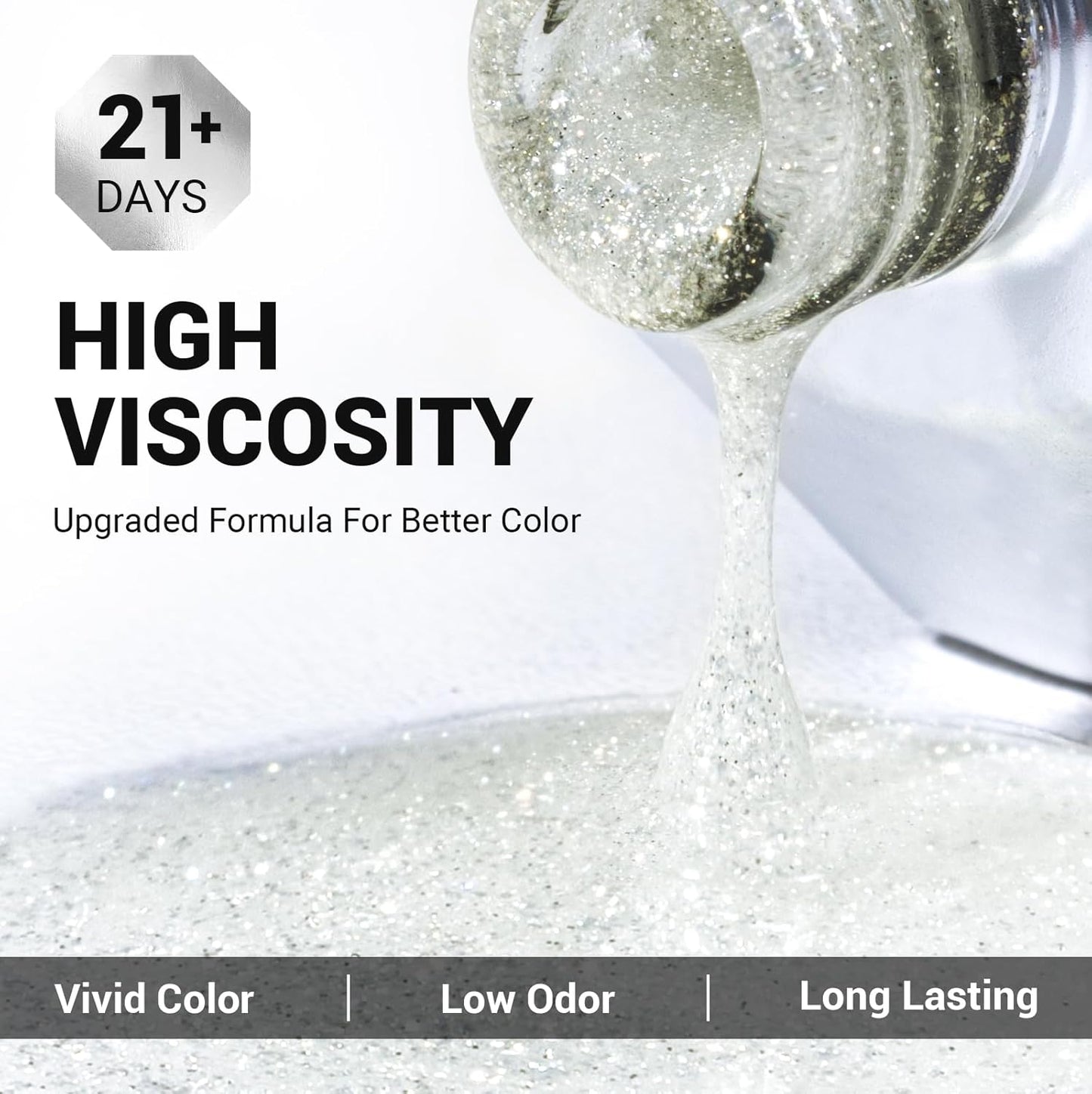 MelodySusie White Glitter Gel Polish, 15ml Translucent Jelly Glitter White Nail Polish Sparkle Gel Color Z053, Soak Off UV LED Nail Lamp Nail Art Starter Manicure DIY at Home 0.5 Fl Oz